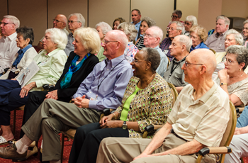 Group of seniors enjoying a virtual field trip